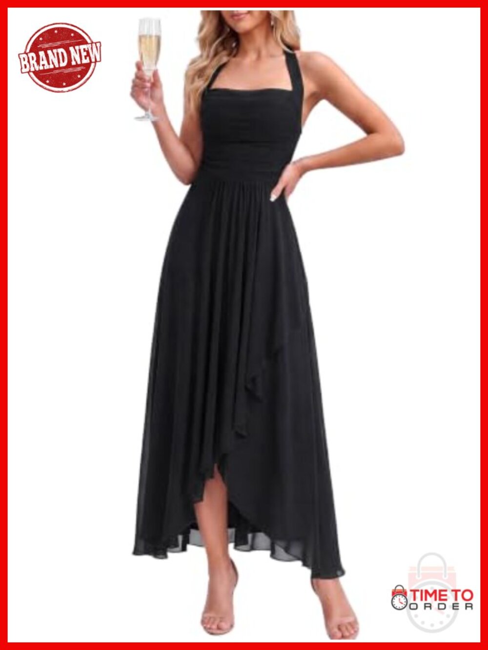KUTUMAI Halter Slit Formal Wedding Guest Bridesmaid Long Dress